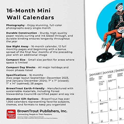 Graphique 2024 Saturday Evening Post Mini Wall Calendar | 7 ”x 7” | נייר עבה | מארגן בית ומשרדים | רשת חודשית